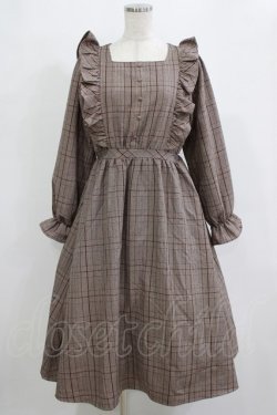 画像1: m petit by misako / CHKフリルOPナガ ワンピース S ブラウン H-26-02-20-012-LO-OP-NS-ZH