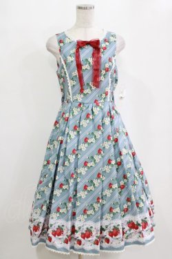 画像1: axes femme kawaii / いちご柄ジャンパースカート M サックス H-26-02-20-003-AX-OP-NS-ZH