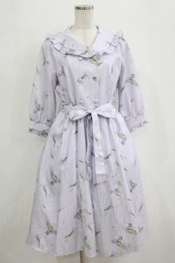 画像1: axes femme POETIQUE / チューリップストライプワンピース M ラベンダー H-26-02-21-027-AX-OP-NS-ZH