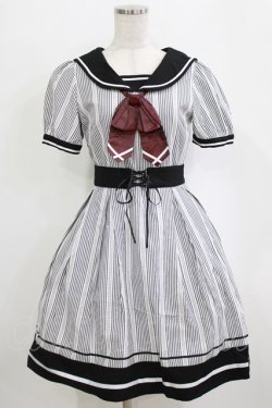 画像1: Secret Honey / ストライプセーラーワンピース Free ブラック H-26-02-21-029-CA-OP-NS-ZH