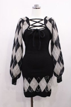 画像1: Bubbles / レースアップアーガイルワンピース M ブラック H-26-02-21-1011-CA-OP-NS-ZH