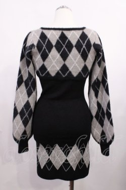 画像2: Bubbles / レースアップアーガイルワンピース M ブラック H-26-02-21-1011-CA-OP-NS-ZH