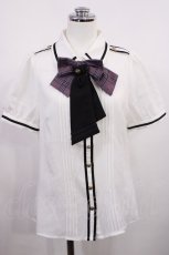 画像1: Amavel / Romantique Emblemチェックリボン&ネクタイブラウス Free オフ/パープル H-26-02-21-1023-CA-BL-NS-ZH (1)