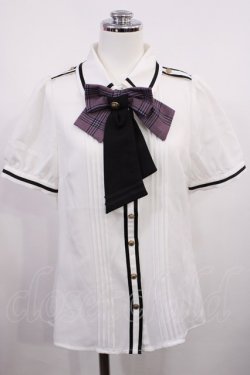 画像1: Amavel / Romantique Emblemチェックリボン&ネクタイブラウス Free オフ/パープル H-26-02-21-1023-CA-BL-NS-ZH