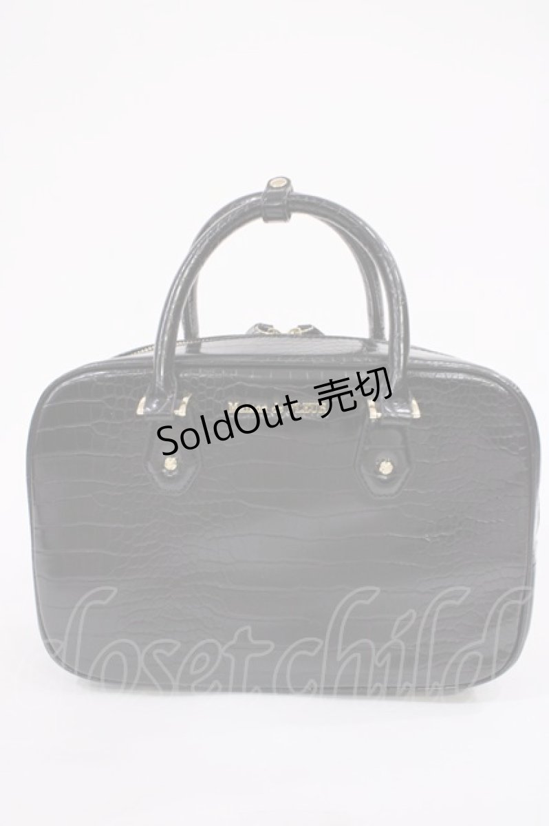 画像1: Maison de FLEUR / クロコ型押しバッグ  ブラック H-26-02-21-1034-LO-BG-YZ-ZH (1)