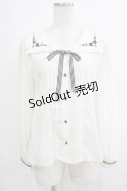 画像1: axes femme POETIQUE / 刺繍セーラー襟ブラウス M オフ H-26-02-21-049-AX-BL-NS-ZH