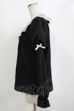 画像2: NOEMIE / レース配色姫スリーブブラウス M ブラック/オフ H-26-02-21-058-LO-BL-NS-ZH