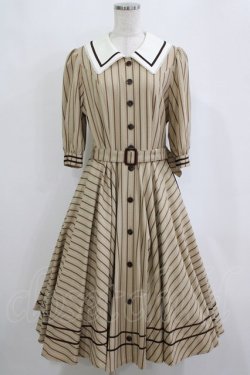 画像1: Innocent World / 英国調ストライプワンピース L カフェオレ×ショコラ/Cafe au lait×Chocolat H-26-02-21-013-IW-OP-NS-ZH