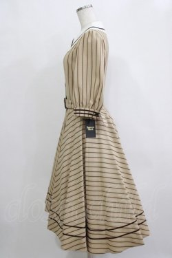 画像2: Innocent World / 英国調ストライプワンピース L カフェオレ×ショコラ/Cafe au lait×Chocolat H-26-02-21-013-IW-OP-NS-ZH