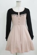 LODISPOTTO / リボン刺繍ワンピース M ピンク/ブラック H-26-02-22-024-LO-SK-NS-ZH