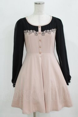 画像1: LODISPOTTO / リボン刺繍ワンピース M ピンク/ブラック H-26-02-22-024-LO-SK-NS-ZH