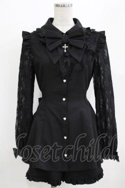 画像1: Secret Honey / ラッフル袖レース長袖セットアップ Free ブラック H-26-02-22-039-CA-OP-NS-ZH