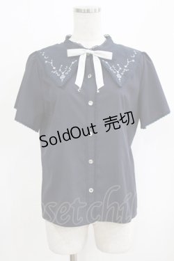 画像1: axes femme POETIQUE / シエルエトワール刺繍襟ブラウス M ネイビー H-26-02-22-048-AX-BL-NS-ZH