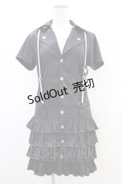 画像1: ALGONQUINS / サス付きストライプシャツワンピース F 黒 H-26-02-23-1047-AL-OP-AK-ZH