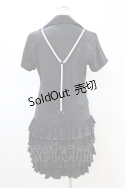 画像2: ALGONQUINS / サス付きストライプシャツワンピース F 黒 H-26-02-23-1047-AL-OP-AK-ZH