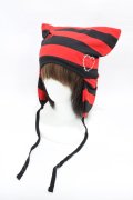 ACDC RAG / WING HEART ネコミミハット  ブラック×レッドボーダー H-26-02-23-1005-PU-AC-KB-ZH
