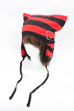 画像1: ACDC RAG / WING HEART ネコミミハット  ブラック×レッドボーダー H-26-02-23-1005-PU-AC-KB-ZH