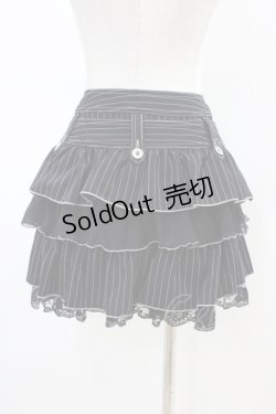 画像2: ALGONQUINS / ベルト付きストライプフリルスカート F 黒 H-26-02-23-1054-AL-SK-AK-ZH