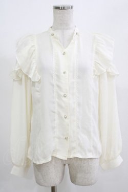 画像1: axes femme POETIQUE / リボン付フリル長袖ブラウス M 生成り H-26-02-23-049-AX-BL-NS-ZH