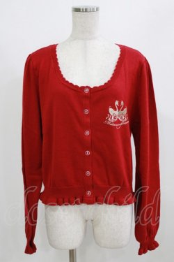 画像1: metamorphose / 【プラスサイズ】スワン刺繍入りフリルカーディガン プラスサイズ えんじ H-26-02-23-057-ME-TO-NS-ZH