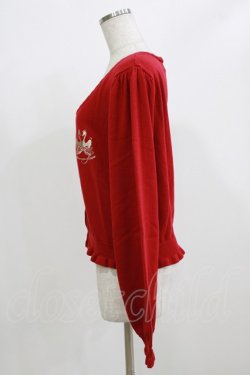 画像2: metamorphose / 【プラスサイズ】スワン刺繍入りフリルカーディガン プラスサイズ えんじ H-26-02-23-057-ME-TO-NS-ZH