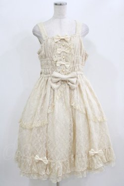 画像1: metamorphose / 【プラスサイズ】総レースシャーリングフリルジャンパースカート プラスサイズ 生成り H-26-02-23-007-ME-OP-NS-ZH