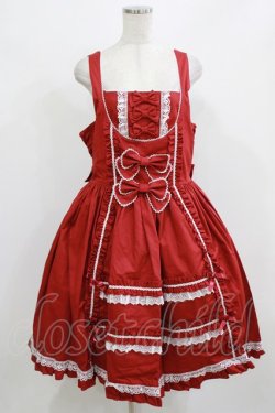 画像1: metamorphose / 【プラスサイズ】 フロントあきフリルジャンパースカート プラスサイズ えんじ H-26-02-23-008-ME-OP-NS-ZH