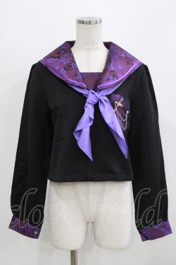 画像1: BLOOD SUPPLY（海外ブランド） / Purple Butterfly Gothic Japanese Bad Girl JK Short Sleeves tops L 黒×紫 H-26-02-24-1007-GO-TO-KB-ZH