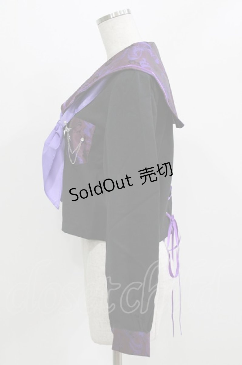 画像2: BLOOD SUPPLY（海外ブランド） / Purple Butterfly Gothic Japanese Bad Girl JK Short Sleeves tops L 黒×紫 H-26-02-24-1008-GO-TO-KB-ZH (2)