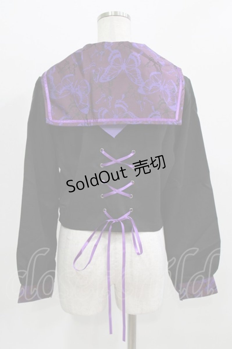 画像3: BLOOD SUPPLY（海外ブランド） / Purple Butterfly Gothic Japanese Bad Girl JK Short Sleeves tops L 黒×紫 H-26-02-24-1008-GO-TO-KB-ZH (3)