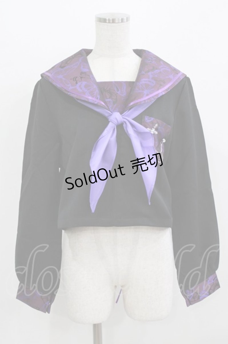 画像1: BLOOD SUPPLY（海外ブランド） / Purple Butterfly Gothic Japanese Bad Girl JK Short Sleeves tops L 黒×紫 H-26-02-24-1009-GO-TO-KB-ZH (1)