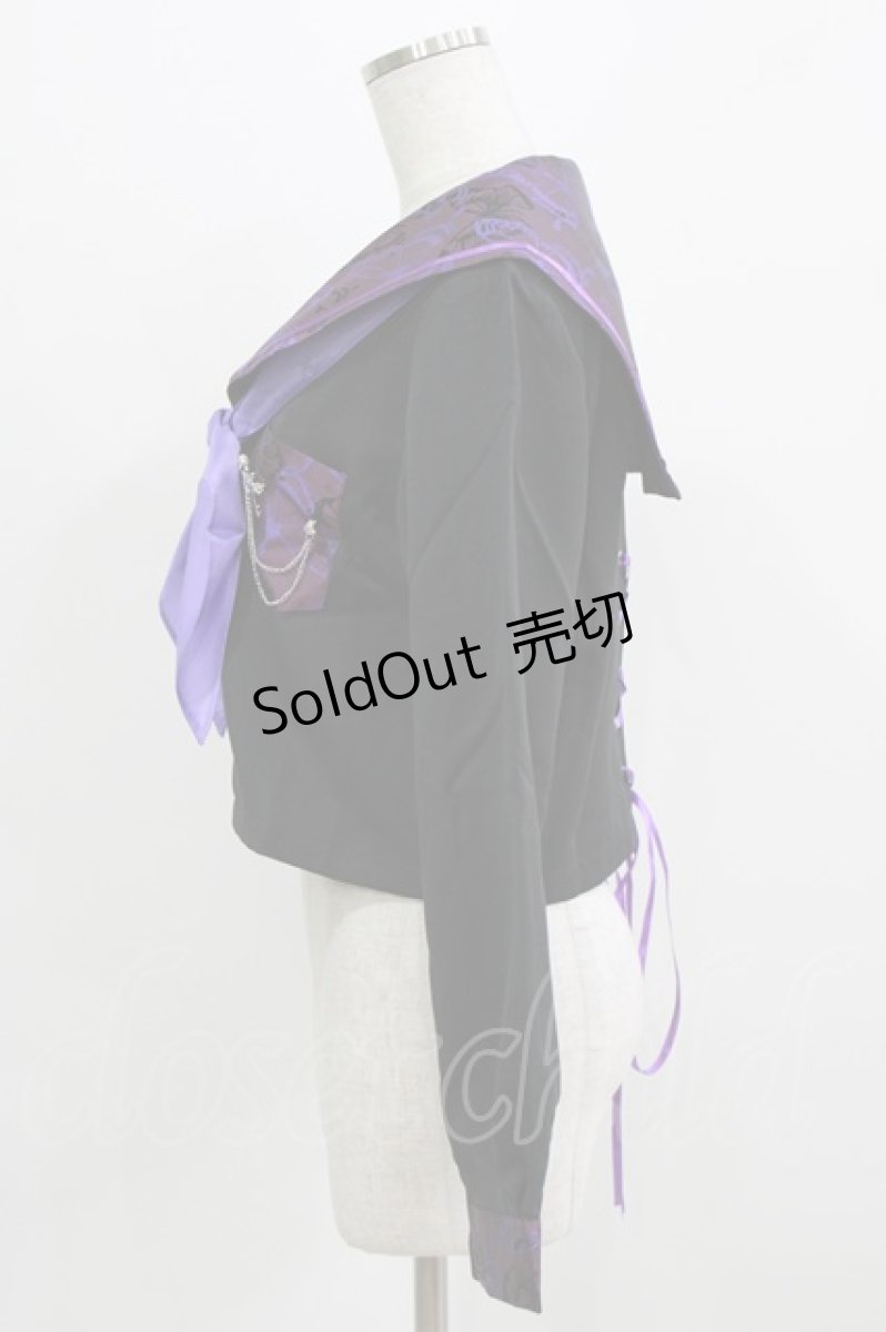 画像2: BLOOD SUPPLY（海外ブランド） / Purple Butterfly Gothic Japanese Bad Girl JK Short Sleeves tops L 黒×紫 H-26-02-24-1009-GO-TO-KB-ZH (2)