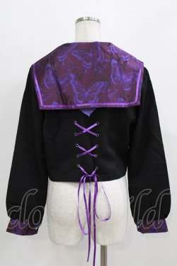 画像3: BLOOD SUPPLY（海外ブランド） / Purple Butterfly Gothic Japanese Bad Girl JK Short Sleeves tops L 黒×紫 H-26-02-24-1009-GO-TO-KB-ZH