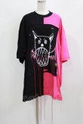 PINKSPINK / cat devil loose tee L ブラック×ピンク H-26-02-24-1003-PU-TO-KB-ZH