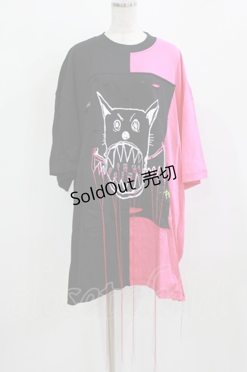 画像1: PINKSPINK / cat devil loose tee L ブラック×ピンク H-26-02-24-1003-PU-TO-KB-ZH (1)