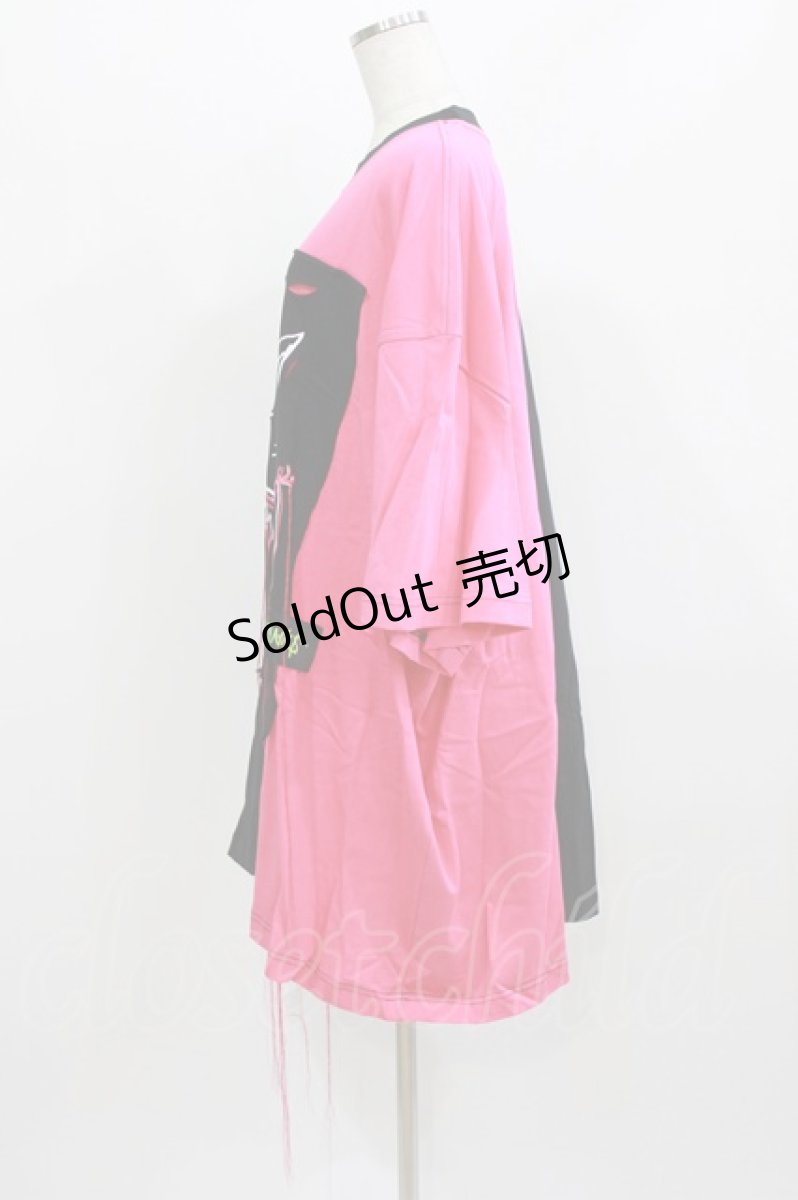 画像2: PINKSPINK / cat devil loose tee L ブラック×ピンク H-26-02-24-1003-PU-TO-KB-ZH (2)