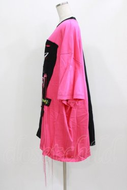 画像2: PINKSPINK / cat devil loose tee L ブラック×ピンク H-26-02-24-1003-PU-TO-KB-ZH
