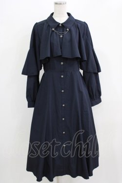 画像1: axes femme / ケープ風フリルワンピース M ネイビー H-26-02-24-016-AX-OP-NS-ZH