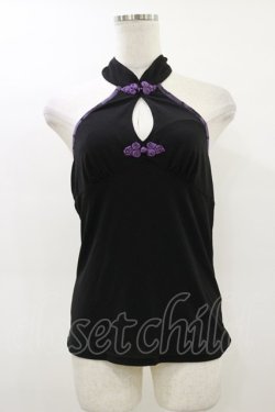 画像1: Qutie Frash / チャイナホルターキャミ  黒×紫 H-26-02-25-1015-QU-TO-KB-ZH