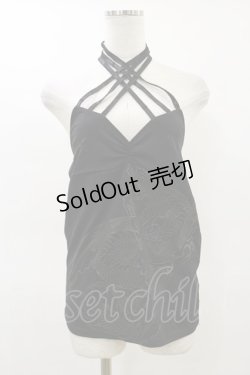 画像1: Qutie Frash / クロスキャミ  黒×黒 H-26-02-25-1018-QU-TO-KB-ZH