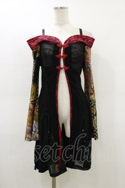 画像1: Qutie Frash / 柄切替オフショルカーデ  黒×赤 H-26-02-25-1021-QU-TO-KB-ZH