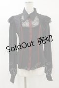 Qutie Frash / メッシュ切替ブラウス  黒×赤 H-26-02-25-1027-QU-BL-KB-ZH