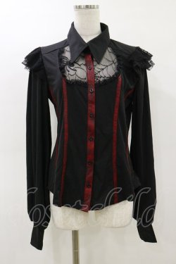 画像1: Qutie Frash / メッシュ切替ブラウス  黒×赤 H-26-02-25-1027-QU-BL-KB-ZH