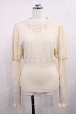 画像1: Kurumi Collaboration / 袖フェザーニットプルオーバー L オフ H-26-02-25-018-EL-TO-NS-ZH