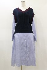 画像1: Jane Marple Dans Le Salon / Tilden vest and stripe trompe-l'oeil dress  ネイビー×ブルー H-26-03-01-030-JM-OP-KB-ZH (1)