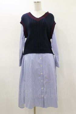 画像1: Jane Marple Dans Le Salon / Tilden vest and stripe trompe-l'oeil dress  ネイビー×ブルー H-26-03-01-030-JM-OP-KB-ZH