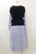 画像2: Jane Marple Dans Le Salon / Tilden vest and stripe trompe-l'oeil dress  ネイビー×ブルー H-26-03-01-030-JM-OP-KB-ZH (2)
