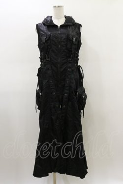 画像1: Qutie Frash / ミリタリーロングベスト  黒 H-26-03-01-004-QU-TO-KB-ZH