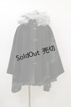 画像1: Qutie Frash / ファーフードポンチョコート  黒 H-26-03-01-033-QU-CO-KB-ZH