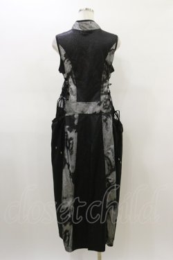 画像2: Qutie Frash / チャイナロングベスト  黒×グレー H-26-03-01-005-QU-TO-KB-ZH